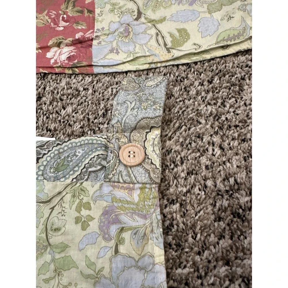 2 Vintage Patchwork Floral Tab Top Valance Pair Cottagecore Farmhouse Country